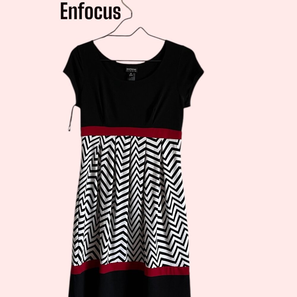 Enfocus Studio Sleeveless Fit Flare Dress Size 6 Black White Red GUC
